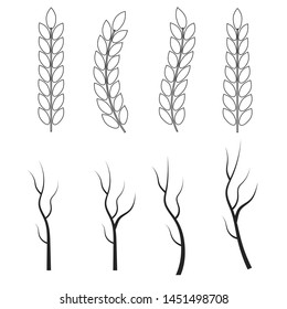 Vintage set of hand drawn tree branches. Vector tree branches silhouette