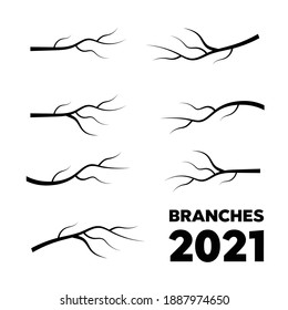 Vintage set of hand drawn tree branches. Vector tree branches silhouette  