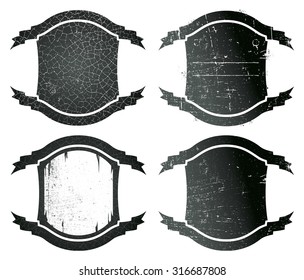vintage set of inky grunge shields with copy space