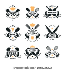 Vintage set of kitchen logo. Vector illustration