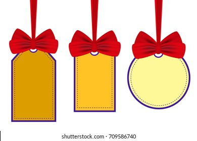 Vintage set labels with red bows. Vector illustration.
