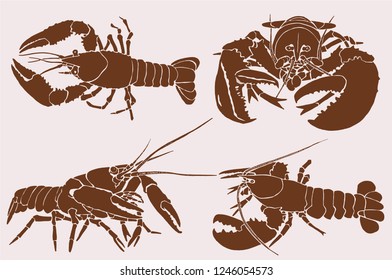 Vintage set of lobsters , vector sea-food illustration,retro