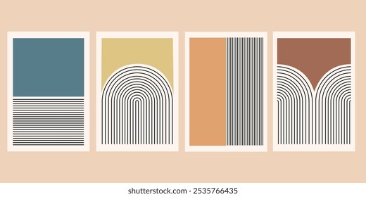 Conjunto vintage minimalista Vector geométrico diseño de póster abstracto 