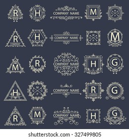 Vintage Set monogram emblems ornament signs and symbols decor logo. Vector illustration