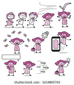 Vintage Set of Office Lady - Set of Concepts Vector illustrations