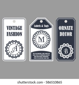 Vintage set of ornamental tags. Eastern decor with monograms. Template labels for cards.