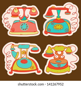Vintage set of phones - vector