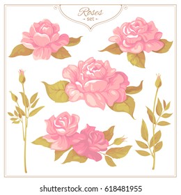 Vintage set of pink roses