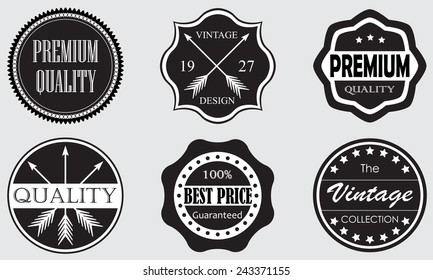 Vintage set of Premium Quality and Best Price labels and badges isolated on white background. Retro style design. Vector illustration.