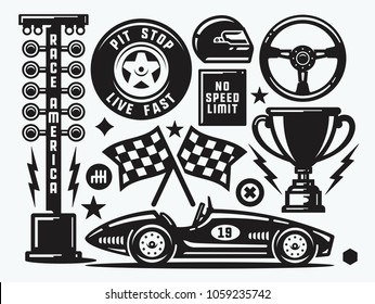 Vintage Set Of Racing  Elements.