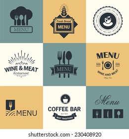 Vintage set of restaurant signs, symbols, logo elements and icons. Calligraphy decorations collection for restaurant menu.