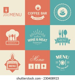Vintage set of restaurant signs, symbols, logo elements and icons. Calligraphy decorations collection for restaurant menu.