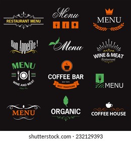 Vintage set of restaurant signs, symbols, logo elements and icons. Decorations collection for restaurant menu.