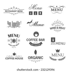Vintage set of restaurant signs, symbols, logo elements and icons. Decorations collection for restaurant menu.
