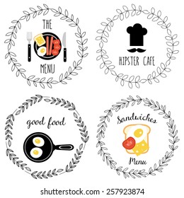 Vintage set of restaurant signs, symbols, logo elements and icons. Calligraphy decorations collection for restaurant menu.