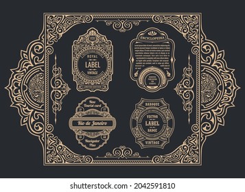 Vintage set retro cards. Template greeting card wedding invitation. Line calligraphic frames