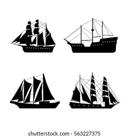 Vintage set with ships. Vector illustration.