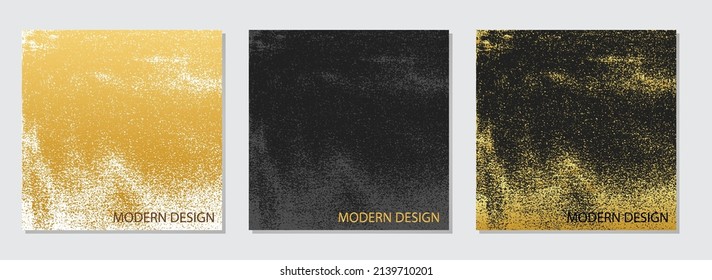 Vintage set of square web banners with geometric gold pattern, grunge texture with sparkles. Actual idea for the design of a cover, wallpaper, website, flyer, book, business card, certificate, postcar