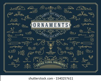 Vintage set of swirls and scrolls design elements. Flourishes set for retro design, greeting cards, invitations, weddings designs and other. Vector set.