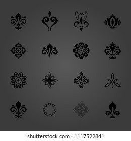 Vintage set of vector black vintage elements. Different elements for design, frames, cards, menus, backgrounds and monograms. Classic patterns. Set of vintage patterns