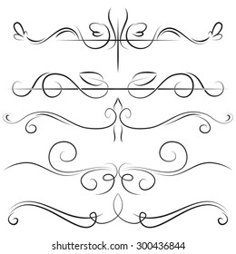 Vintage set vector border with swirls on a white background