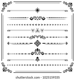 Vintage set of vector decorative elements. Horizontal separators in the frame. Collection of different ornaments. Classic patterns. Set of vintage black patterns