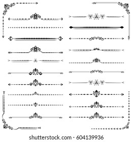 Vintage set of vector decorative elements. Horizontal separators in the frame. Collection of different ornaments. Classic pattern. Set of vintage patterns