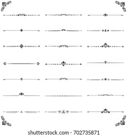 Vintage set of vector decorative elements. Horizontal black separators in the frame. Collection of different ornaments. Classic patterns. Set of vintage patterns