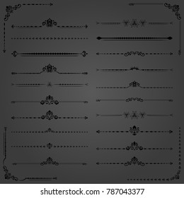 Vintage set of vector decorative elements. Horizontal separators in the frame. Collection of different ornaments. Classic patterns. Set of vintage dark patterns