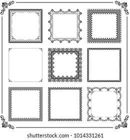 Vintage set of vector elements. Different square elements for decoration and design frames, cards, menus, backgrounds and monograms. Classic black patterns. Set of vintage patterns