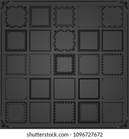 Vintage set of vector elements. Different square elements for decoration and design frames, cards, menus, backgrounds and monograms. Classic patterns. Set of vintage black patterns