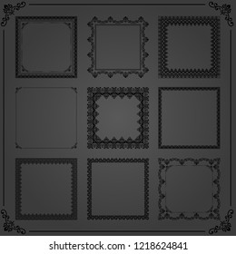 Vintage set of vector elements. Different square black elements for decoration and design frames, cards, menus, backgrounds and monograms. Classic patterns. Set of vintage patterns