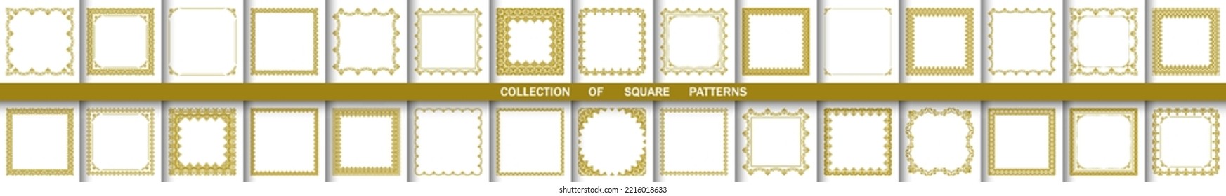 Vintage set of vector elements. Different square elements for decoration and design frames, cards, menus, backgrounds and monograms. Classic golden patterns. Set of vintage patterns
