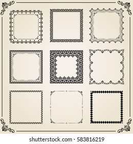 Vintage set of vector elements. Different square elements for decoration and design frames, cards, menus, backgrounds and monograms. Classic patterns. Set of vintage patterns