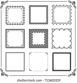 Vintage set of vector elements. Different square elements for decoration and design frames, cards, menus, backgrounds and monograms. Classic patterns. Set of vintage patterns