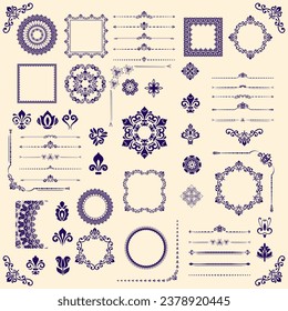 Vintage set of vector horizontal, square and round elements. Elements for backgrounds and frames. Classic patterns. Set of vintage patterns