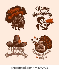 Vintage set of vector illustrations for Thanksgiving.