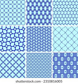 Vintage set of vector patterns. Blue square elements for decoration and design frames, cards, menus, backgrounds and monograms. Classic patterns.