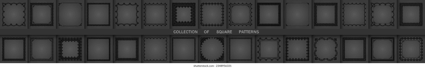 Vintage set of vector patterns. Dark square elements for decoration and design frames, cards, menus, backgrounds and monograms. Classic patterns.