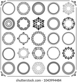 Vintage set of vector round elements. Different elements for decoration and design frames, cards, menus, backgrounds and monograms. Classic patterns. Set of vintage black and white patterns
