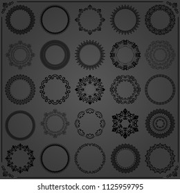 Vintage set of vector round elements. Different elements for decoration and design frames, cards, menus, backgrounds and monograms. Classic black patterns. Set of vintage patterns