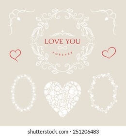 Vintage set of vector wedding illustrations and decorative elements