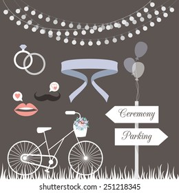 Vintage set of vector wedding illustrations and decorative elements