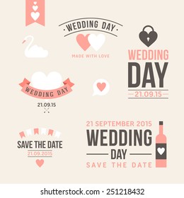 Vintage set of vector wedding illustrations and decorative elements