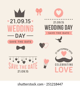 Vintage set of vector wedding illustrations and decorative elements