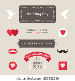 Vintage set of vector wedding illustrations and decorative elements