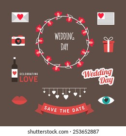 Vintage set of vector wedding illustrations and decorative elements