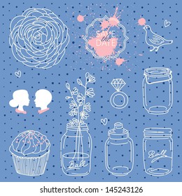 Vintage set of whimsical vector wedding elements