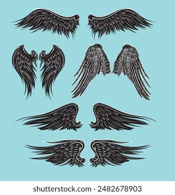 Vintage set of wings design vector 