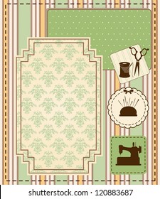 Vintage sewing elements on the background.